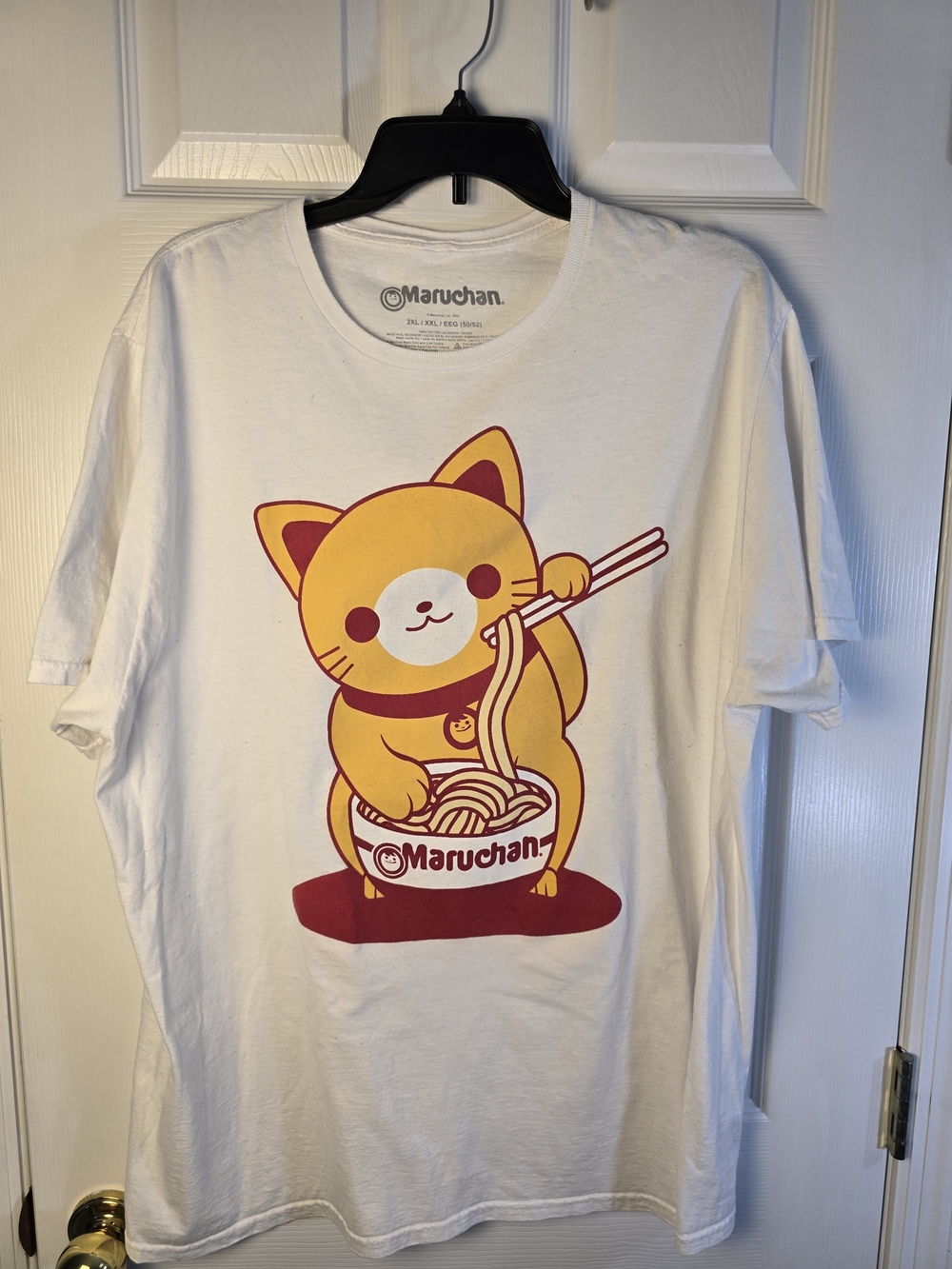 White Short Sleeve Cat Ramen Graphic Tee Unisex Feastive